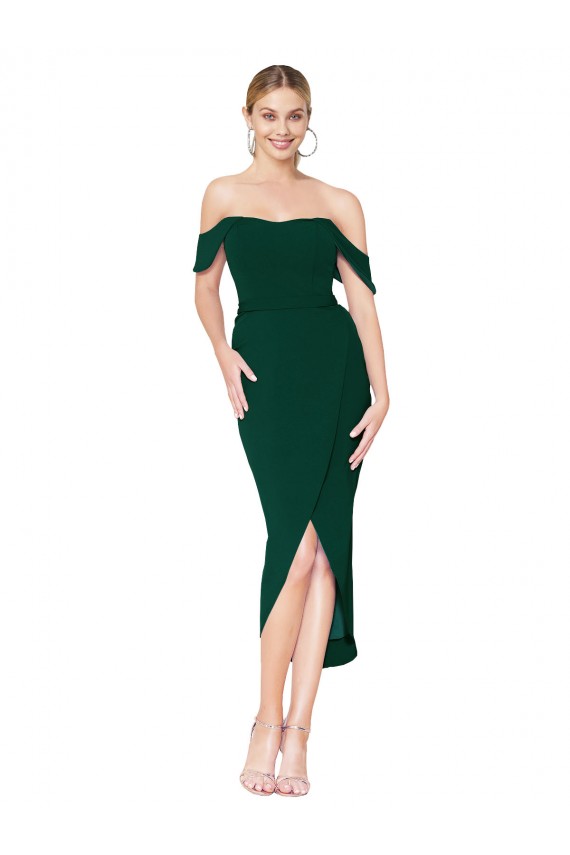Cheap Sleeveless High Neck Stretch Crepe Midnight Green Knee Length High Low Formal Dress Canada