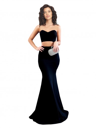 Cheap Sleeveless High Neck Stretch Crepe Black Mermaid Long Formal Dress Canada