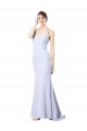 Cheap Sleeveless High Neck Stretch Crepe Light Sky Blue Long Mermaid Formal Dress Canada