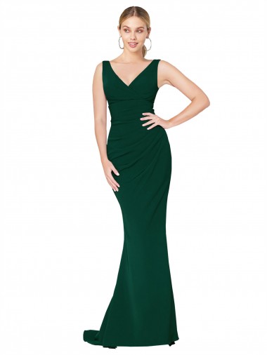 Cheap Sleeveless High Neck Stretch Crepe Midnight Green Long Formal Dress Canada