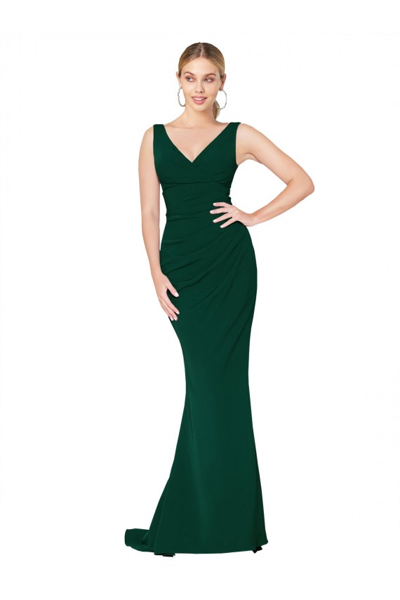 Cheap Sleeveless High Neck Stretch Crepe Midnight Green Long Formal Dress Canada