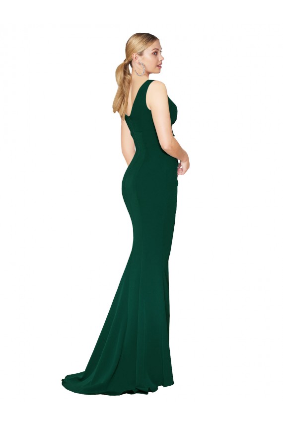 Cheap Sleeveless High Neck Stretch Crepe Midnight Green Long Formal Dress Canada
