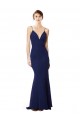 Cheap Sleeveless High Neck Stretch Crepe Navy Blue Long Formal Dress Canada