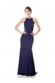 Cheap Sleeveless High Neck Stretch Crepe Navy Blue Long Formal Dresses Canada