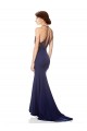 Cheap Sleeveless High Neck Stretch Crepe Navy Blue Long Formal Dresses Canada