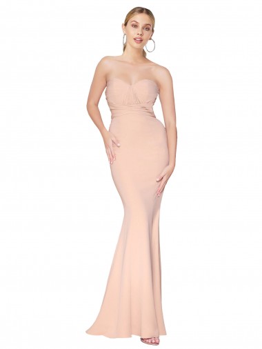 Cheap Sleeveless High Neck Stretch Crepe Nude Long Formal Dress Canada