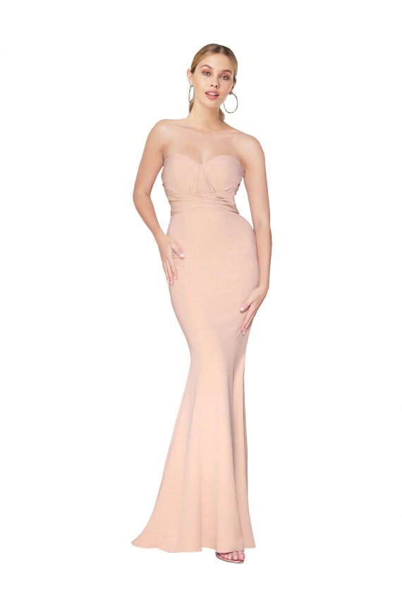Cheap Sleeveless High Neck Stretch Crepe Nude Long Formal Dress Canada