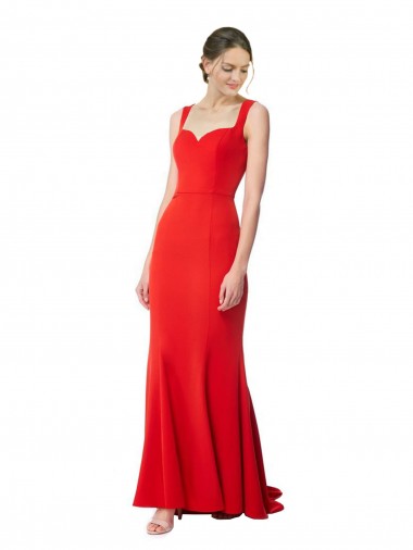 Cheap Sleeveless High Neck Stretch Crepe Red Long Sweetheart Formal Dress Canada