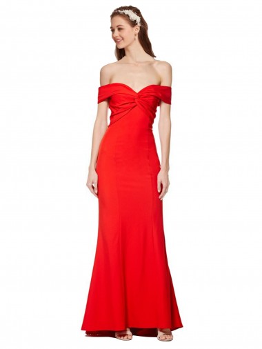 Cheap Sleeveless High Neck Stretch Crepe Red Long Off the Shoulder Formal Dress Canada