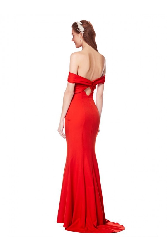 Cheap Sleeveless High Neck Stretch Crepe Red Long Off the Shoulder Formal Dress Canada
