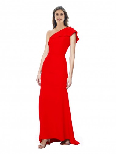Cheap Sleeveless High Neck Stretch Crepe Red Long One Shoulder Formal Dress Canada