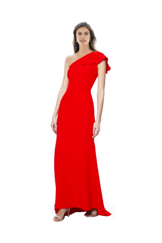 Cheap Sleeveless High Neck Stretch Crepe Red Long One Shoulder Formal Dress Canada