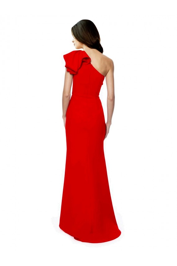 Cheap Sleeveless High Neck Stretch Crepe Red Long One Shoulder Formal Dress Canada