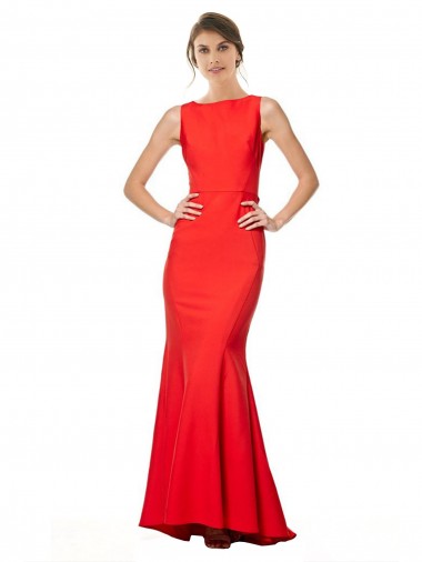 Cheap Sleeveless High Neck Stretch Crepe Red Long Formal Gowns Canada