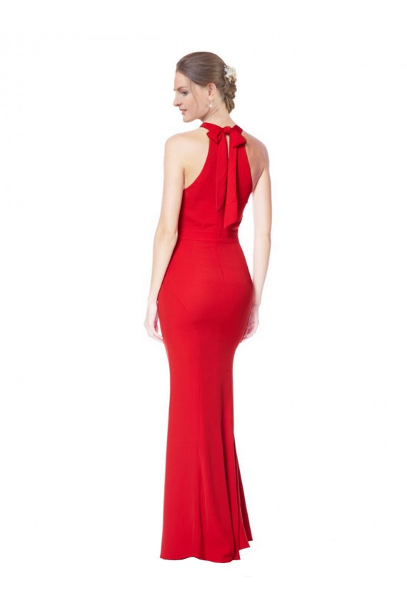 Cheap Sleeveless High Neck Stretch Crepe Red Long Mermaid Formal Dress Canada