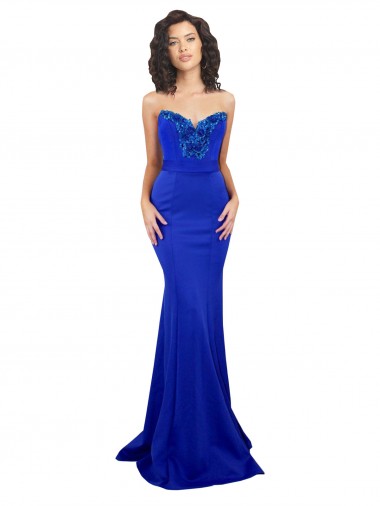 Cheap Sleeveless High Neck Stretch Crepe Royal Blue Long Formal Dress Canada