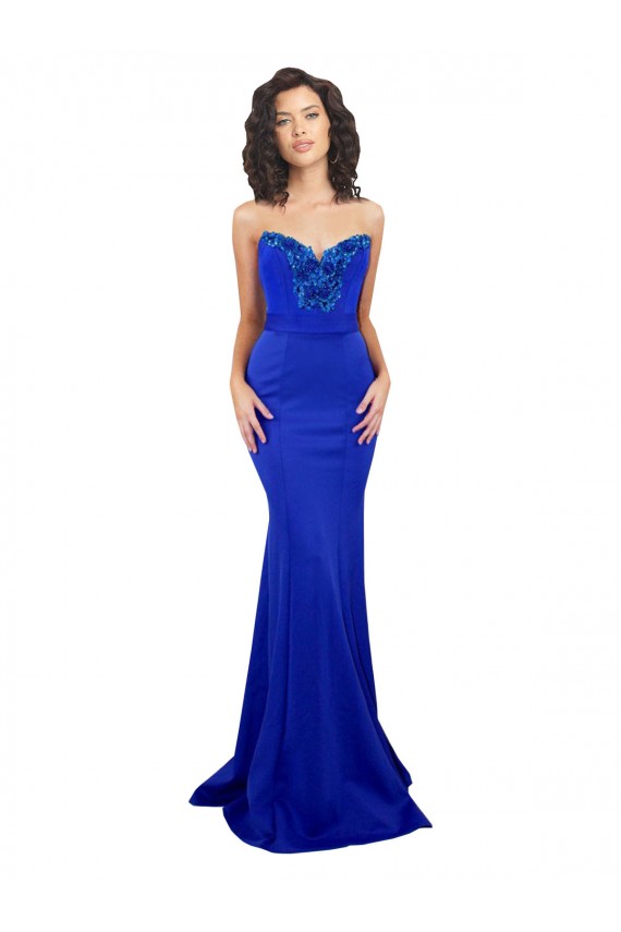 Cheap Sleeveless High Neck Stretch Crepe Royal Blue Long Formal Dress Canada