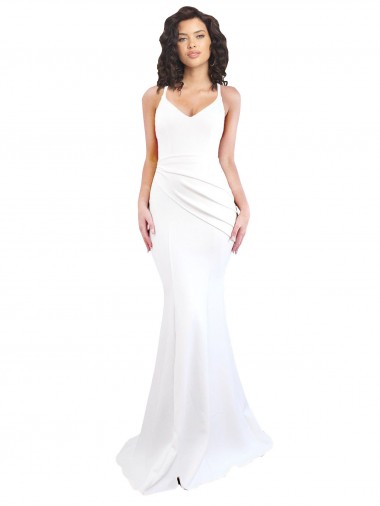 Cheap Sleeveless High Neck Stretch Crepe White Long Black Tie Formal Dress Canada