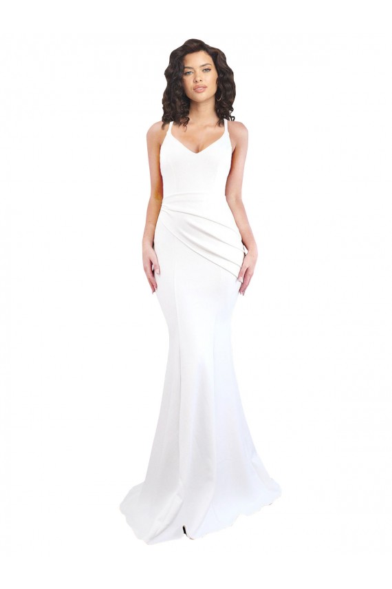 Cheap Sleeveless High Neck Stretch Crepe White Long Black Tie Formal Dress Canada