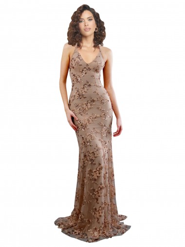 Cheap Sleeveless High Neck Stretch Crepe & Sequin Tulle Rose Gold Long Formal Dress Canada