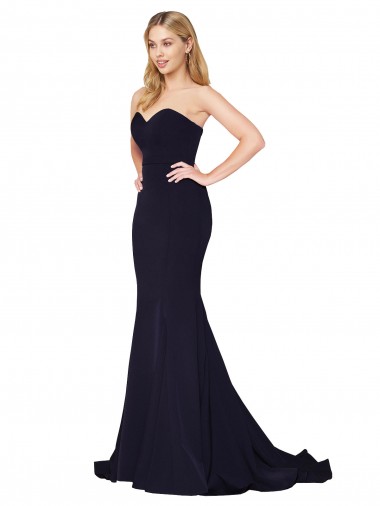 Cheap Sleeveless High Neck Stretch Crepe Dark Navy Sweep Train Formal Dress Canada