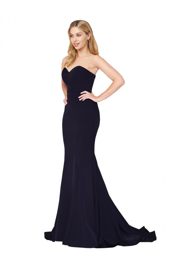 Cheap Sleeveless High Neck Stretch Crepe Dark Navy Sweep Train Formal Dress Canada