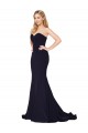 Cheap Sleeveless High Neck Stretch Crepe Dark Navy Sweep Train Formal Dress Canada