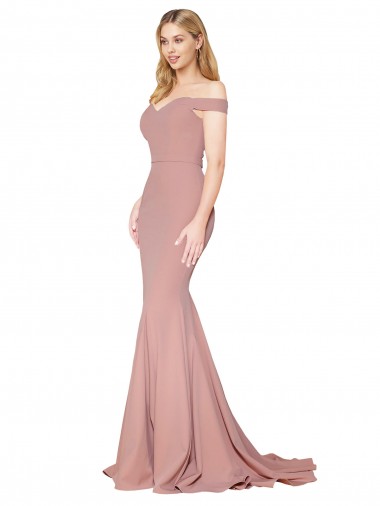 Cheap Sleeveless High Neck Stretch Crepe Dusty Pink Mermaid Sweep Train Formal Dress Canada