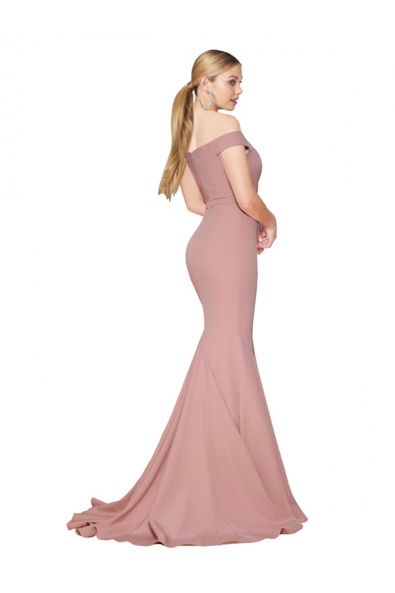 Cheap Sleeveless High Neck Stretch Crepe Dusty Pink Mermaid Sweep Train Formal Dress Canada