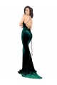 Cheap Sleeveless High Neck Stretch Velvet Dark Green Sweep Train Formal Dress Canada