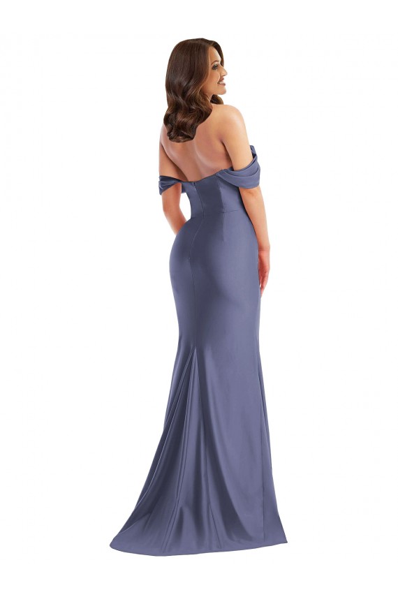 Cheap Sleeveless Off the Shoulder Silky Satin French Blue Long Black Tie Plus Size Formal Dress Canada