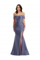 Cheap Sleeveless Off the Shoulder Silky Satin French Blue Long Black Tie Plus Size Formal Dress Canada