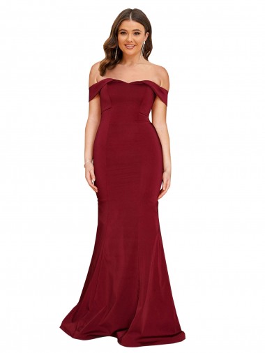 Cheap Sleeveless Off the Shoulder Spandex Burgundy Long Formal Plus Size Formal Dress Canada