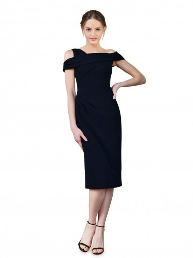 Cheap Sleeveless Off the Shoulder Stretch Crepe Dark Navy Cocktail Length Formal Dress Canada