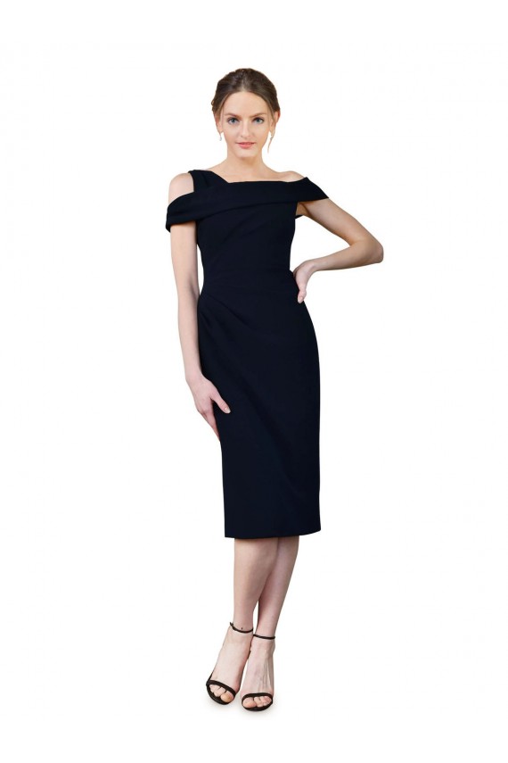 Cheap Sleeveless Off the Shoulder Stretch Crepe Dark Navy Cocktail Length Formal Dress Canada