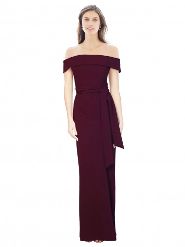 Cheap Sleeveless Off the Shoulder Stretch Crepe Burgundy Gold Long Formal Dress Canada