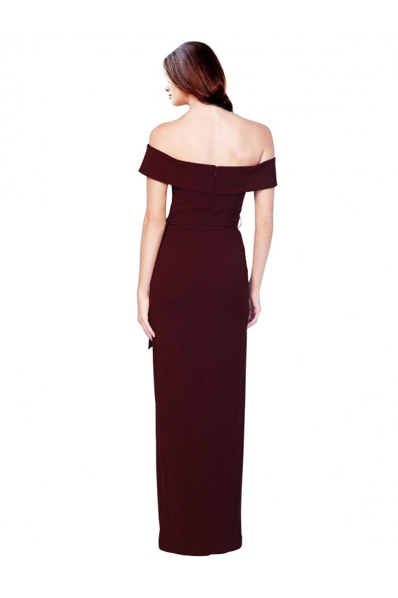 Cheap Sleeveless Off the Shoulder Stretch Crepe Burgundy Gold Long Formal Dress Canada