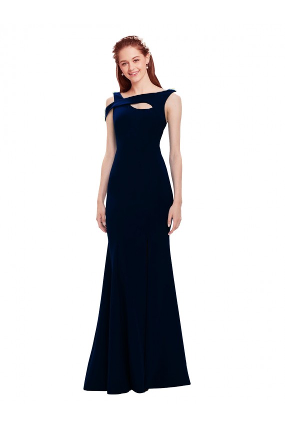 Cheap Sleeveless Off the Shoulder Stretch Crepe Dark Navy Long Formal Dress Canada