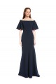 Cheap Short Sleeves Off the Shoulder Stretch Crepe Dark Navy Long Formal Dress Canada