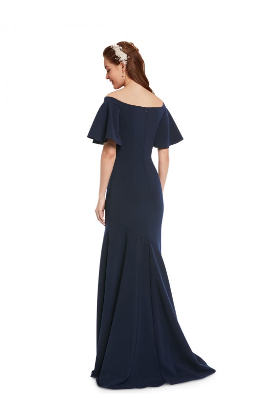 Cheap Short Sleeves Off the Shoulder Stretch Crepe Dark Navy Long Formal Dress Canada