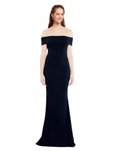 Cheap Sleeveless Off the Shoulder Stretch Crepe Dark Navy Long Formal Dresses Canada