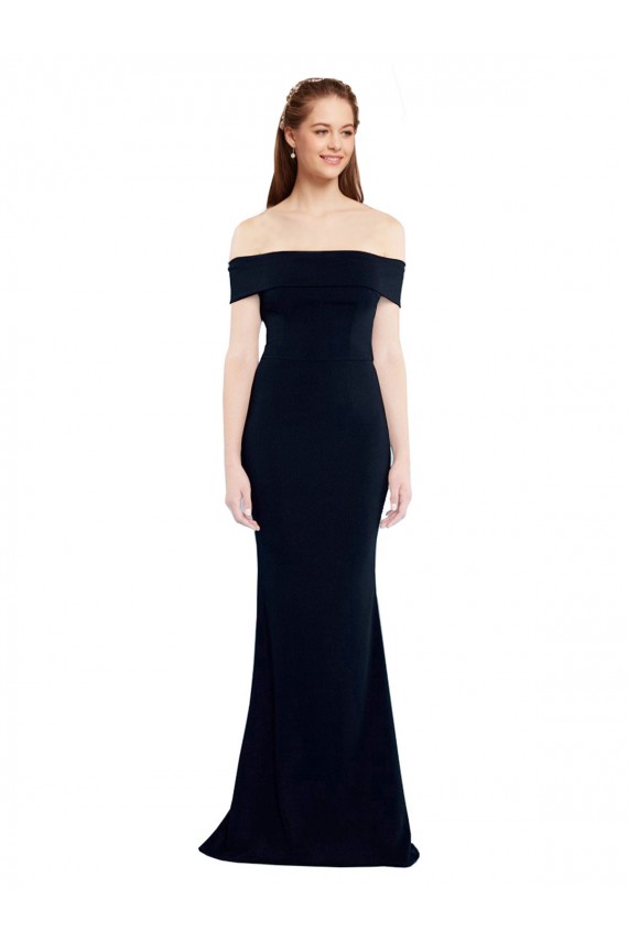 Cheap Sleeveless Off the Shoulder Stretch Crepe Dark Navy Long Formal Dresses Canada
