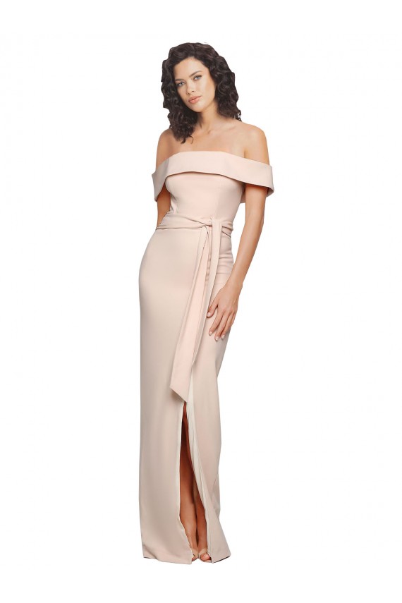 Cheap Sleeveless Off the Shoulder Stretch Crepe Nude Long Formal Dress Canada