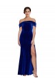Cheap Sleeveless Off the Shoulder Stretch Velvet Royal Blue Long Formal Dress Canada
