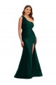 Cheap Sleeveless One Shoulder Silky Satin Ever Green Long Formal Plus Size Formal Dress Canada