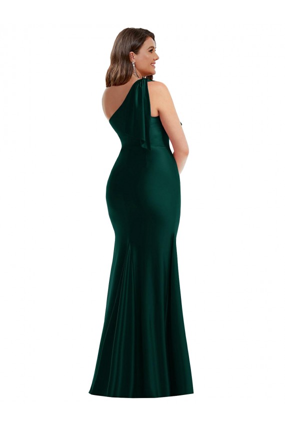 Cheap Sleeveless One Shoulder Silky Satin Ever Green Long Formal Plus Size Formal Dress Canada