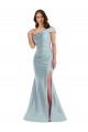 Cheap Sleeveless One Shoulder Silky Satin Light Sky Blue Long Formal Dress Canada