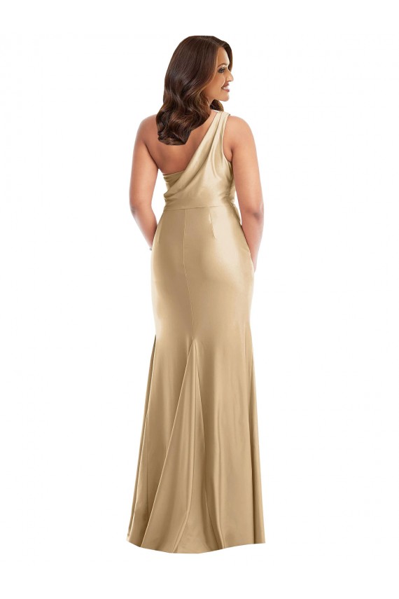 Cheap Sleeveless One Shoulder Silky Satin Soft Gold Long Formal Plus Size Formal Dress Canada
