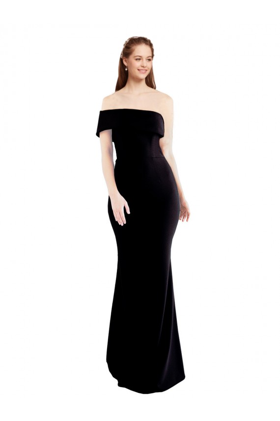 Cheap Sleeveless One Shoulder Stretch Crepe Black Long Formal Dress Canada
