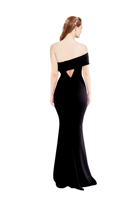 Cheap Sleeveless One Shoulder Stretch Crepe Black Long Formal Dress Canada